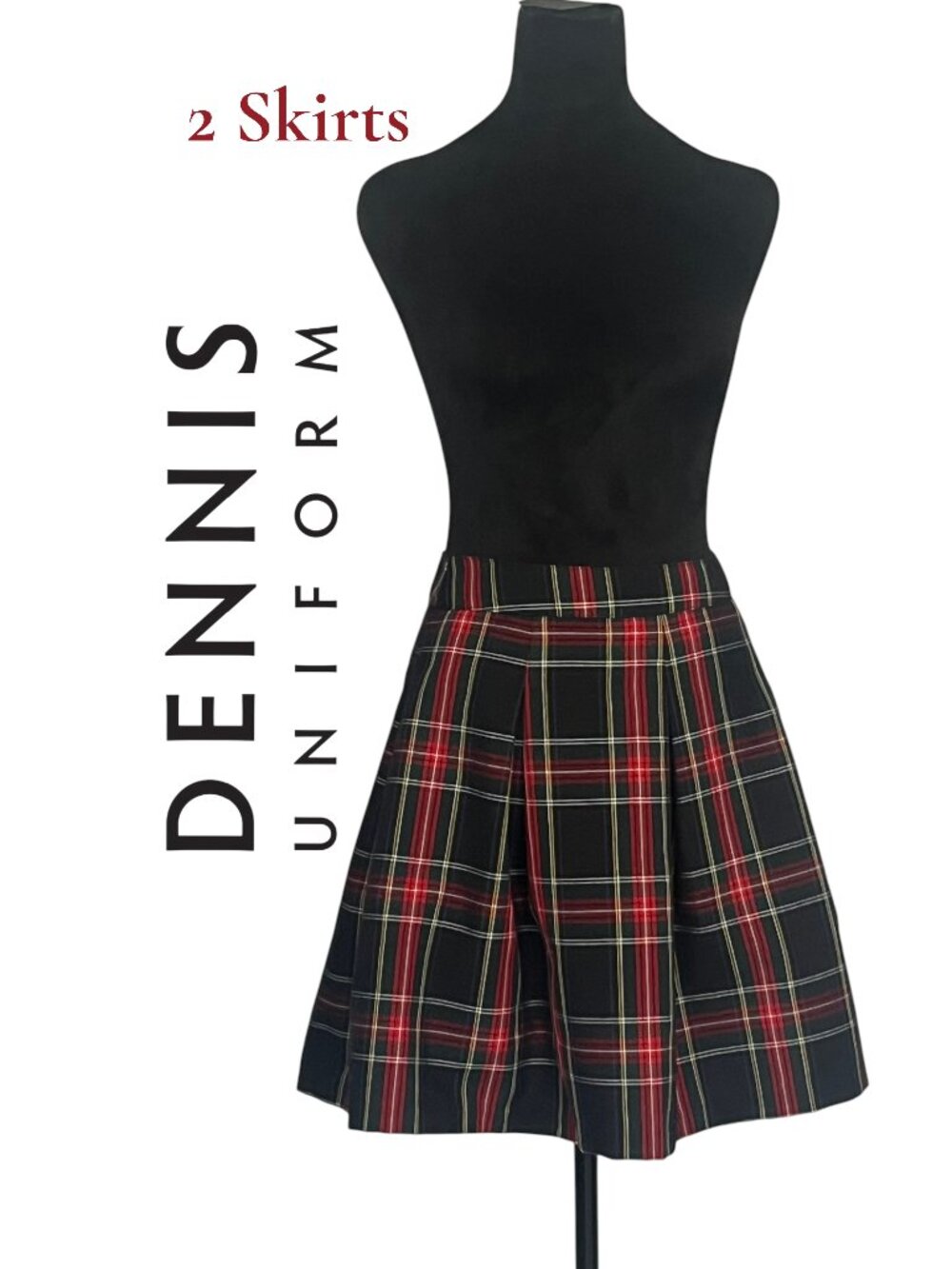 2 Dennis Uniform Black and Red Plaid Box Pleated Skirts Girl's 14